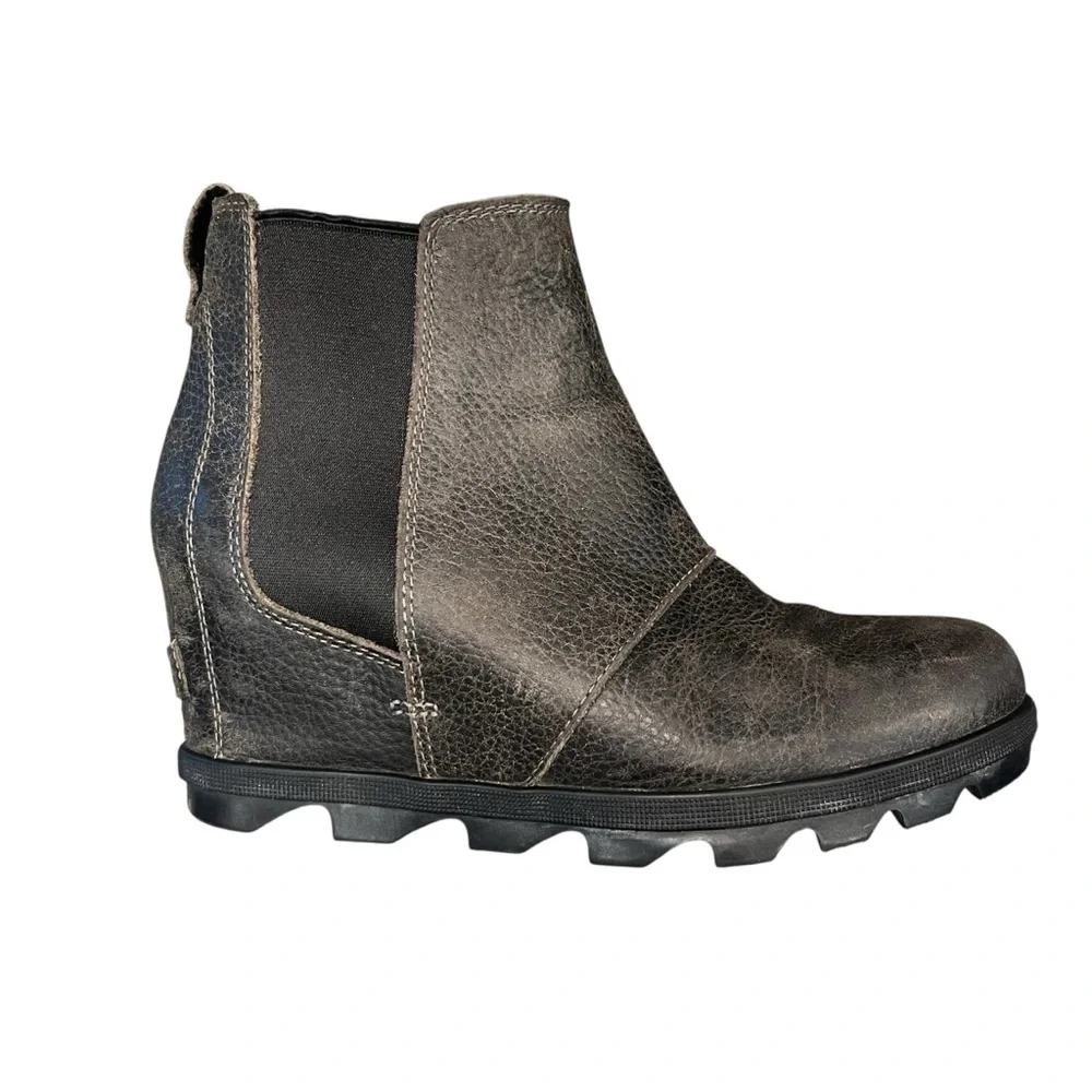 SOREL Joan of Arctic Wedge II NL3346 Leather Ankle Bootie Black Women’s Size 8.5 - Picture 1 of 13